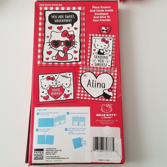 Hello Kitty 16 Valentine's Cards with Erasers New - Picture 8 of 9